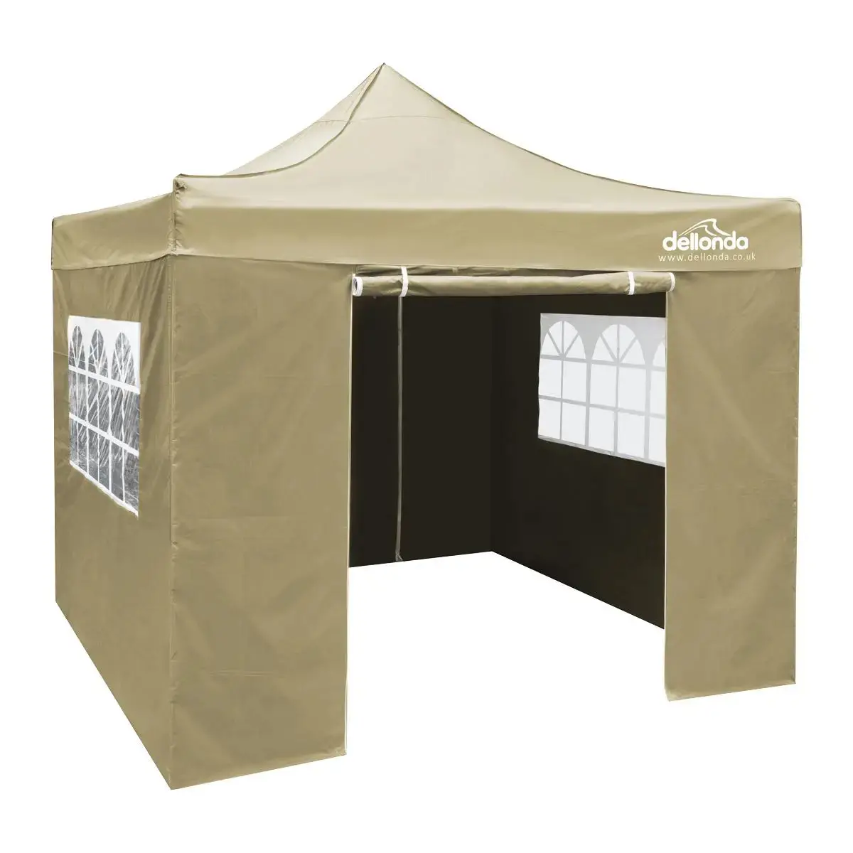 Dellonda Premium 2X2m Pop-Up Gazebo & Side Walls, Pvc Coated, Water Resistant Fabric, Supplied With Carry Bag, Rope, Stakes & Weight Bags - Beige 1