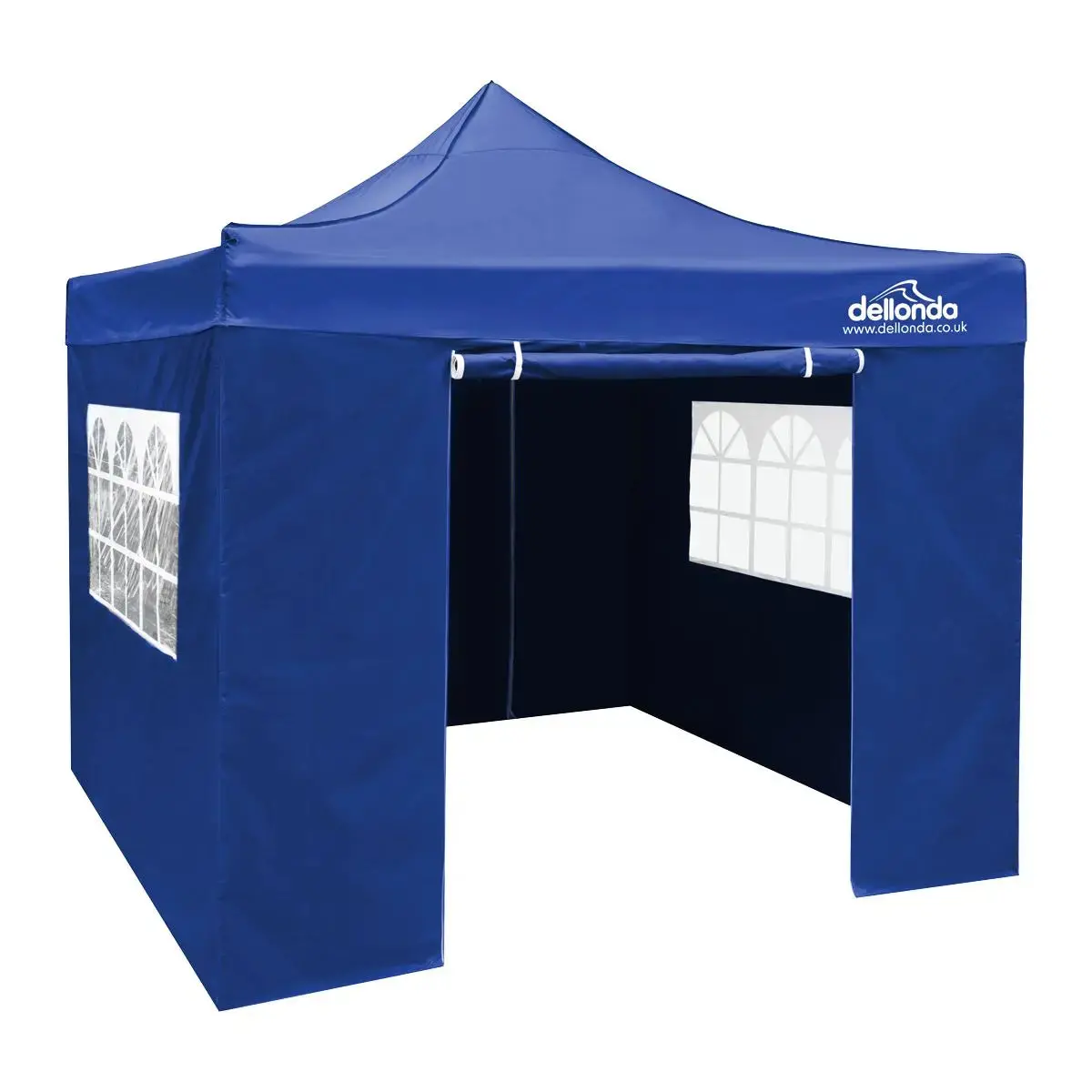 Dellonda Premium 2X2m Pop-Up Gazebo & Side Walls, Pvc Coated, Water Resistant Fabric, Supplied With Carry Bag, Rope, Stakes & Weight Bags - Blue 1