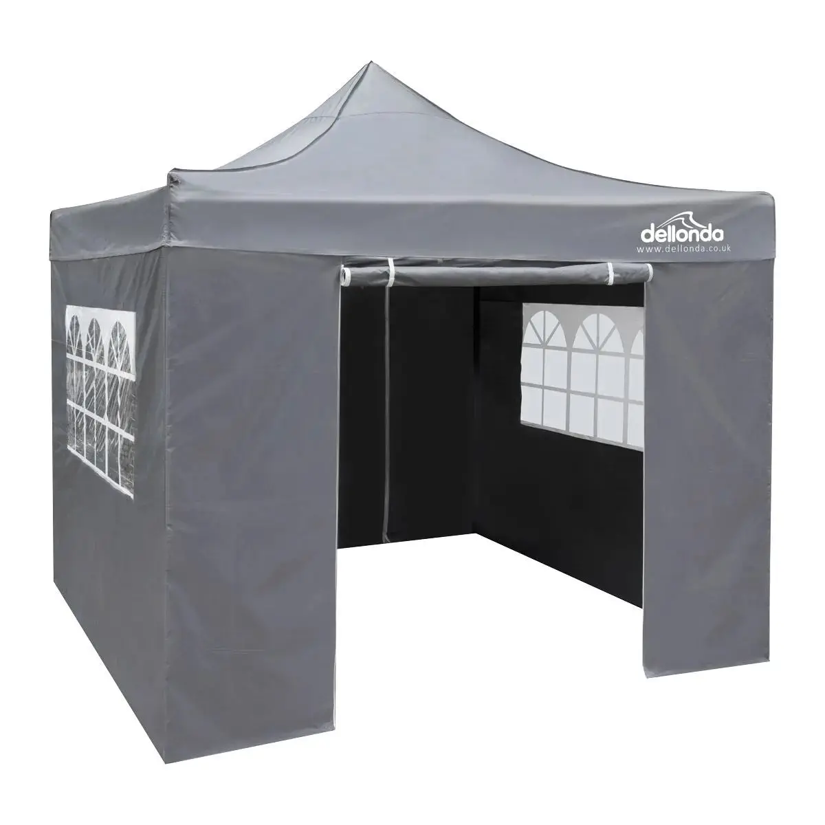 Dellonda Premium 2X2m Pop-Up Gazebo & Side Walls, Pvc Coated, Water Resistant Fabric, Supplied With Carry Bag, Rope, Stakes & Weight Bags - Grey 1
