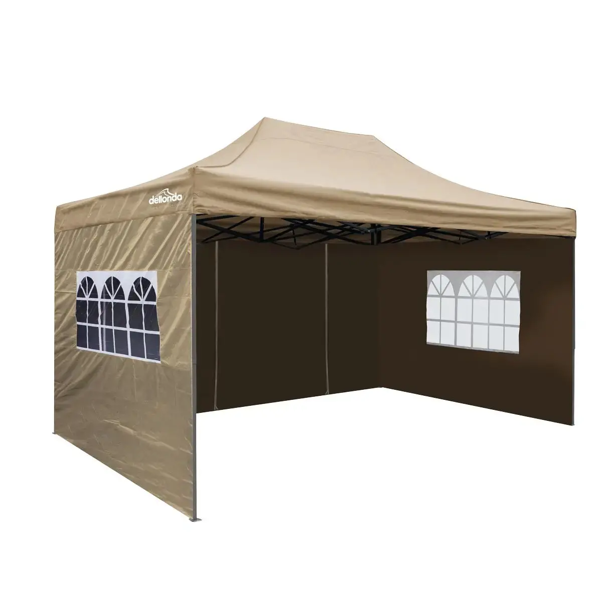 Dellonda Premium 3X4.5M Pop-Up Gazebo & Side Walls, Pvc Coated, Water Resistant Fabric With Carry Bag, Rope, Stakes & Weight Bags - Beige 1