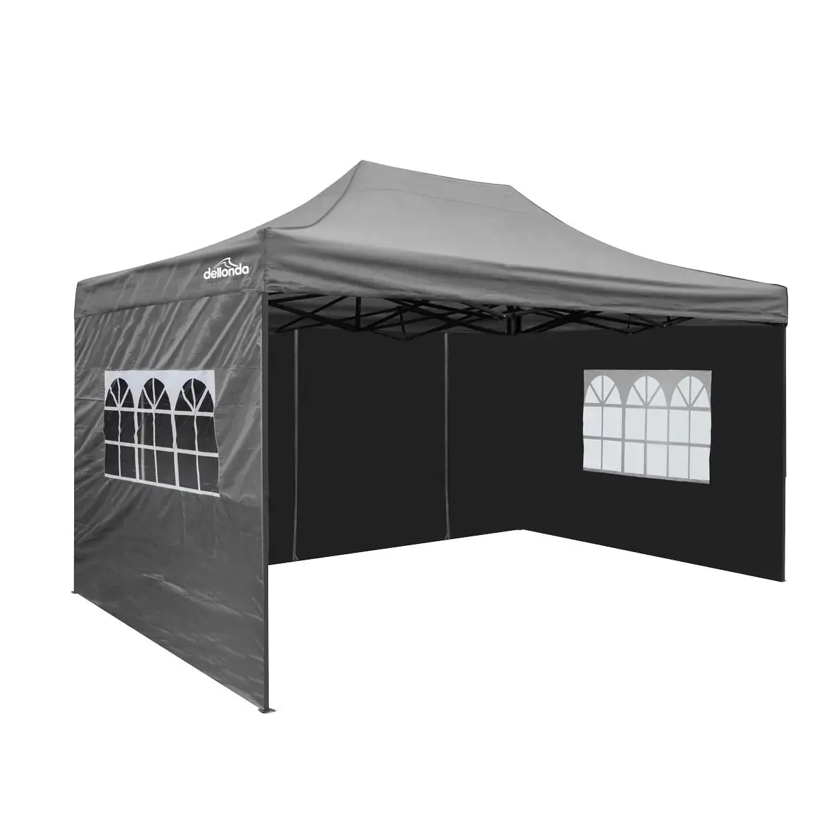 Dellonda Premium 3X4.5M Pop-Up Gazebo & Side Walls, Pvc Coated, Water Resistant Fabric With Carry Bag, Rope, Stakes & Weight Bags - Grey 1