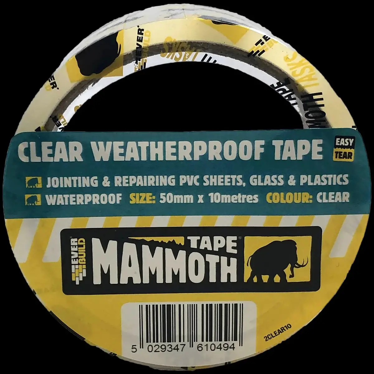 Everbuild Clear Weatherproof Tape Mammoth 50Mm X 10M Easy Tear Waterproof 1