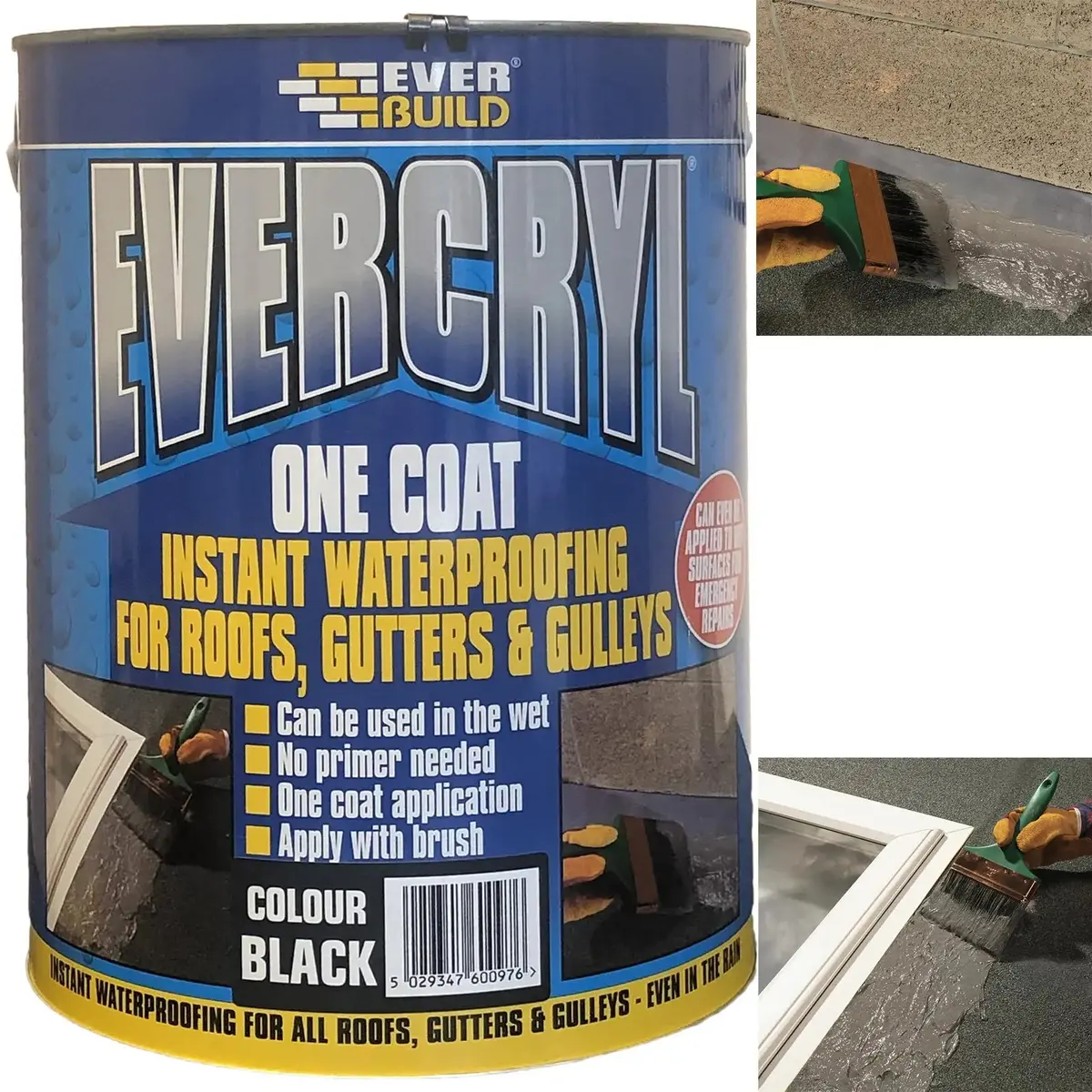 Everbuild Evercryl One Coat Instant Waterproofing For Roofs, Gutters And Gulleys 5L Black 1