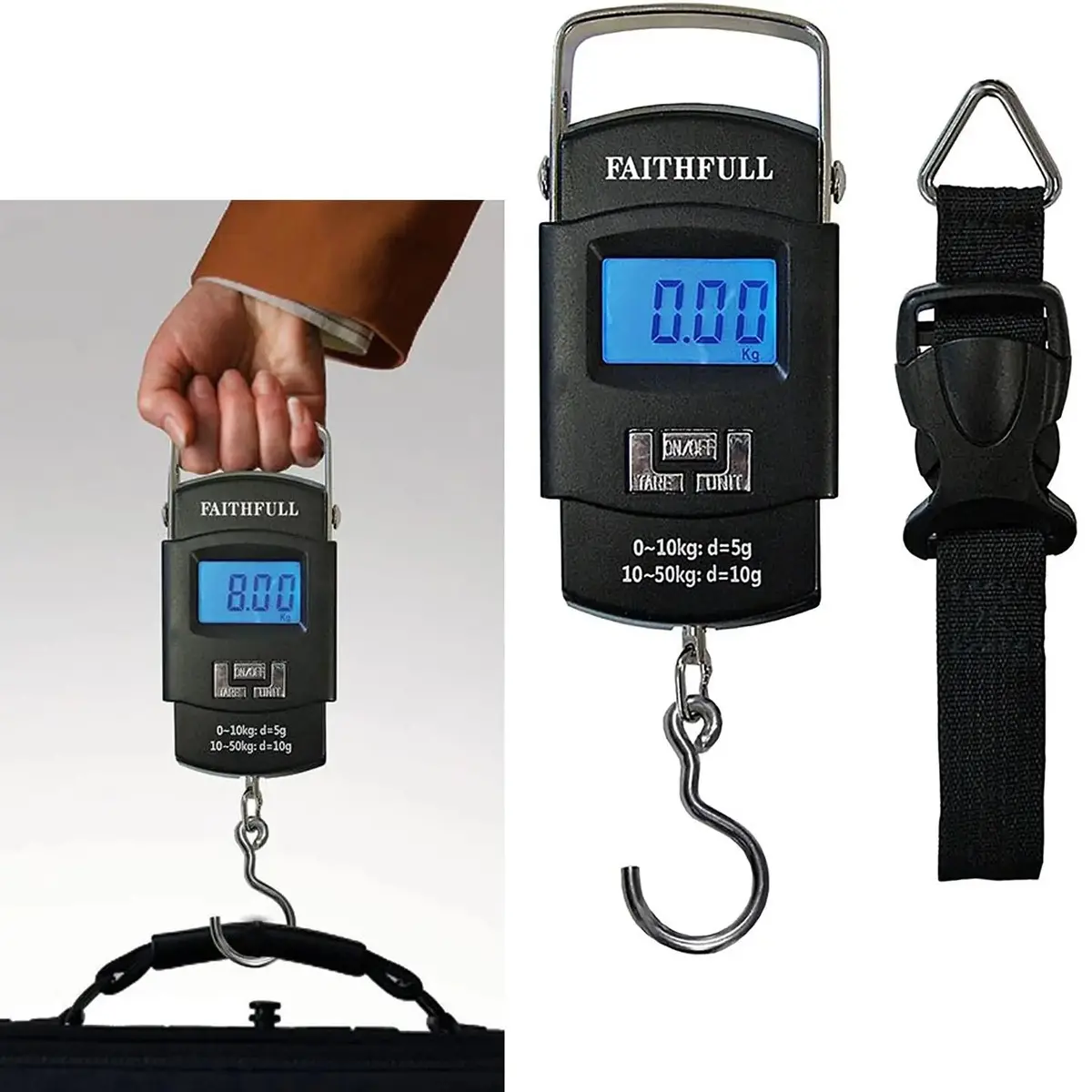 Faithfull Electronic Scales Portable Luggage Travel Fishing Kitchen 0-50Kg 1