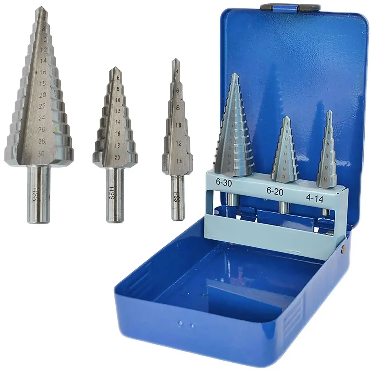 Faithfull Step Drill Set Hss 3 Piece 4-14Mm 6-20Mm 6-30Mm Hole Cutter 1