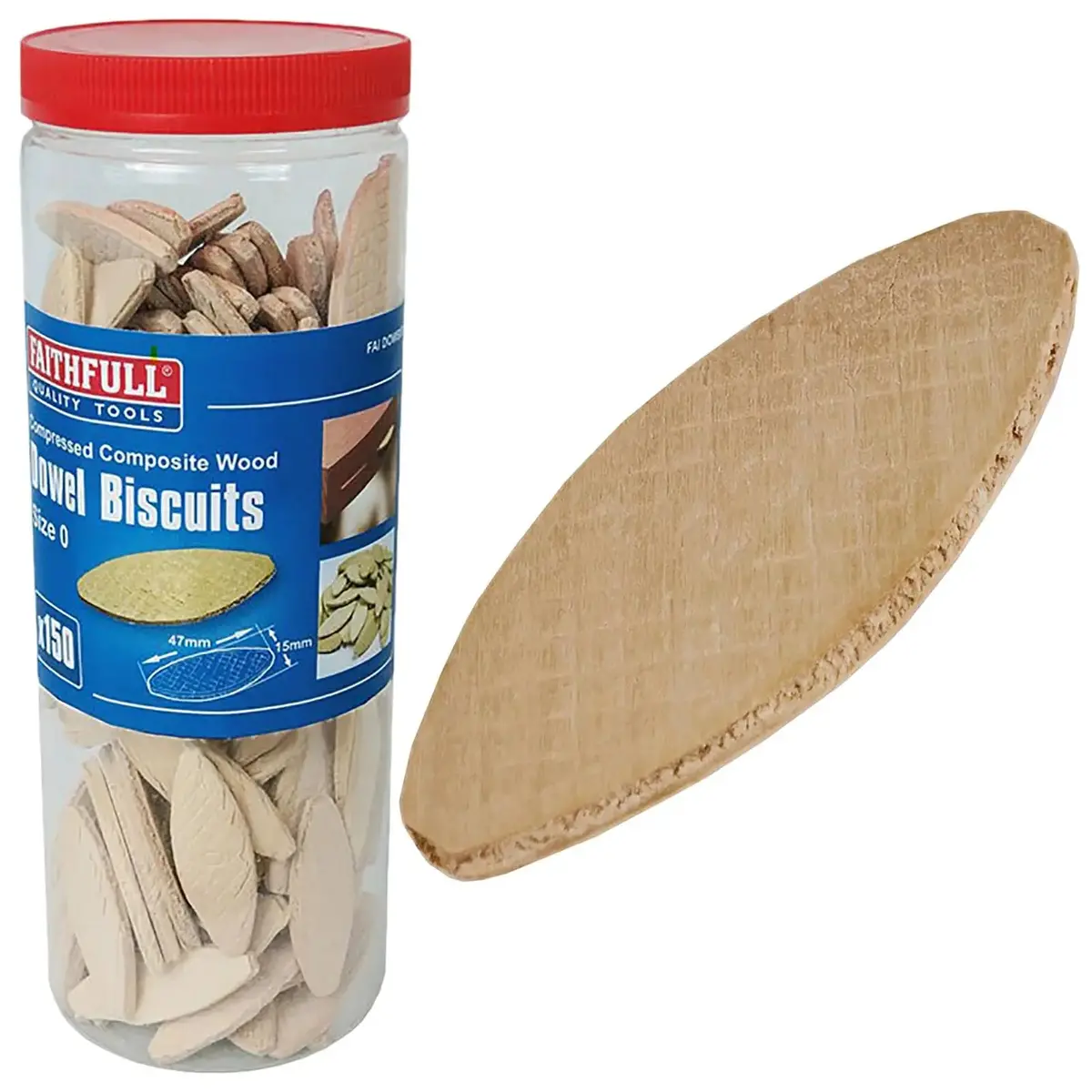 Faithfull Wood Biscuits No 0 Tub 150 Pack Jointing Biscuit 47 X 16Mm 1
