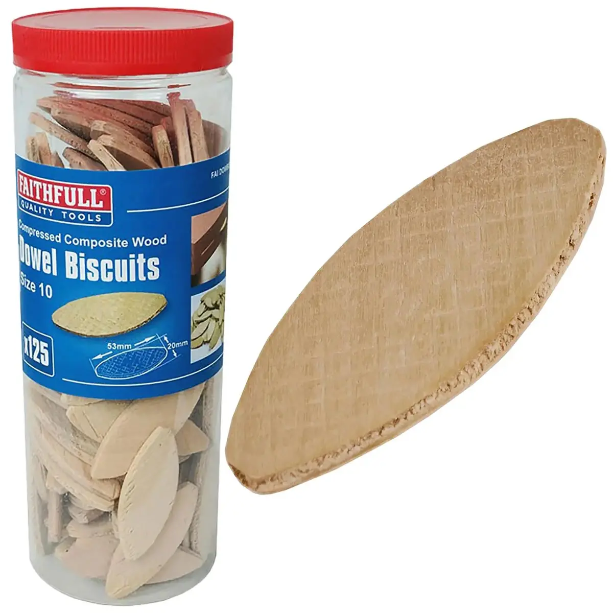 Faithfull Wood Biscuits No 10 Tub 125 Pack Jointing Biscuit 53 X 20Mm 1