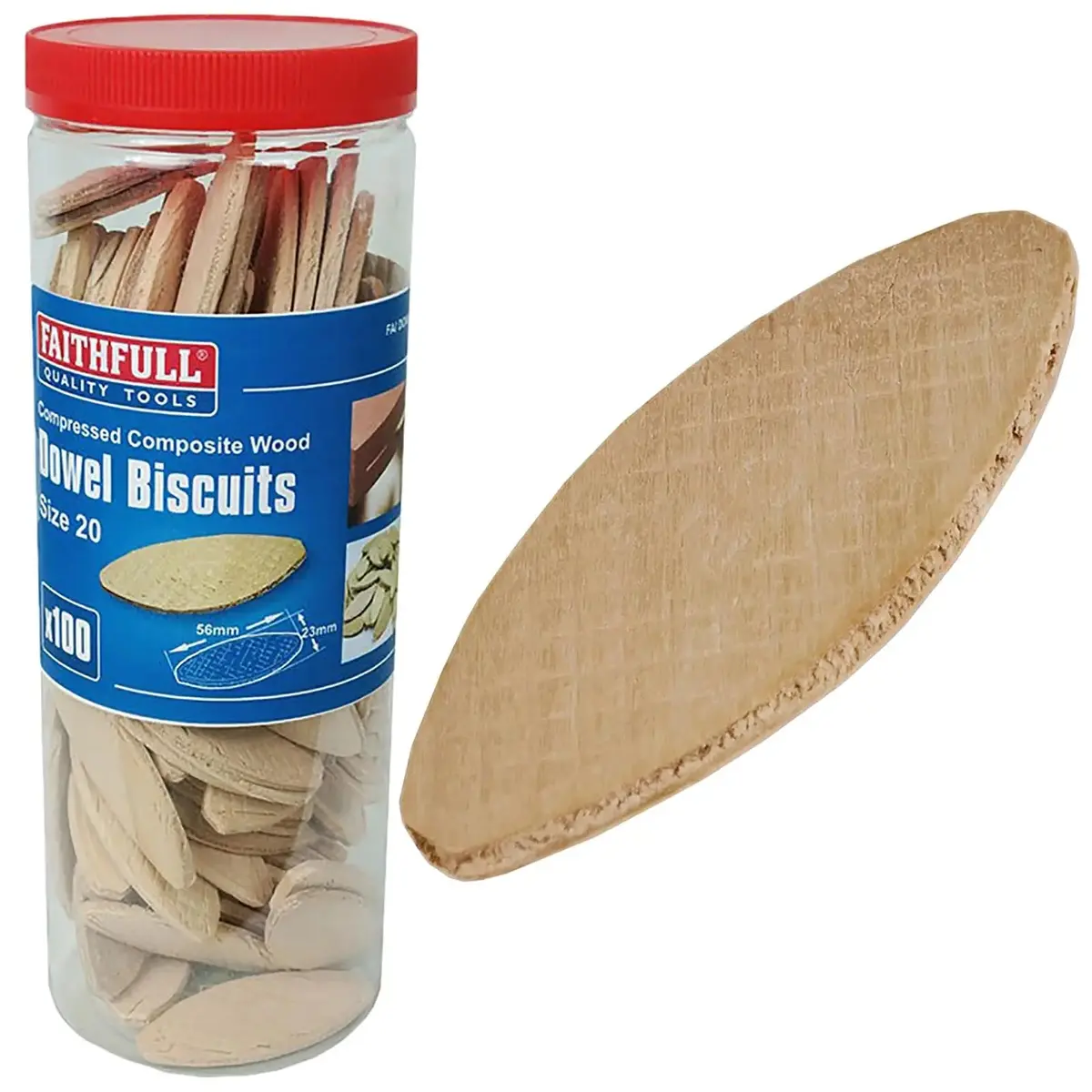 Faithfull Wood Biscuits No 20 Tub 100 Pack Jointing Biscuit 56 X 23Mm 1