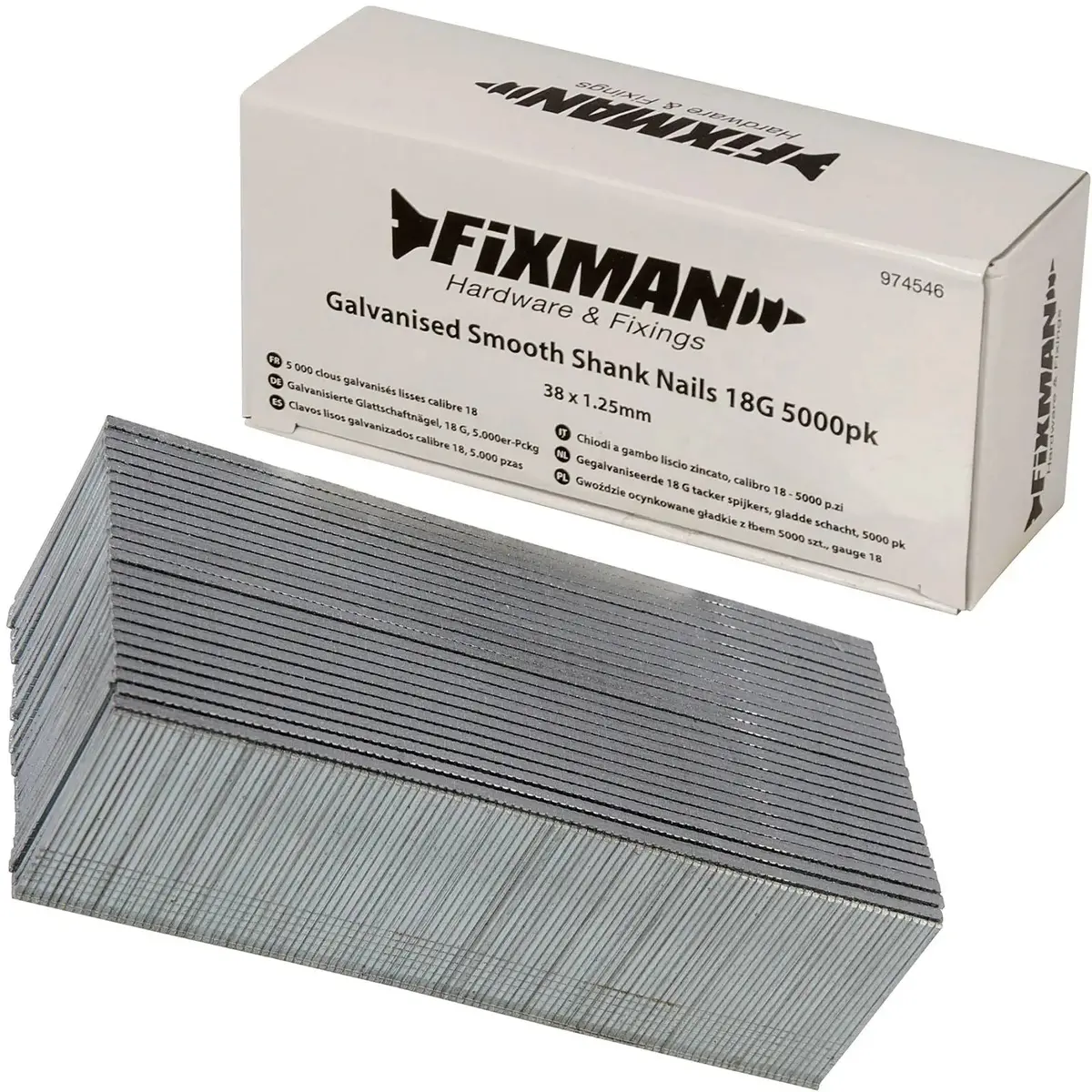 Fixman 5000Pc 18 Gauge Galvanised Smooth Shank Brad Nails 10-38Mm 1