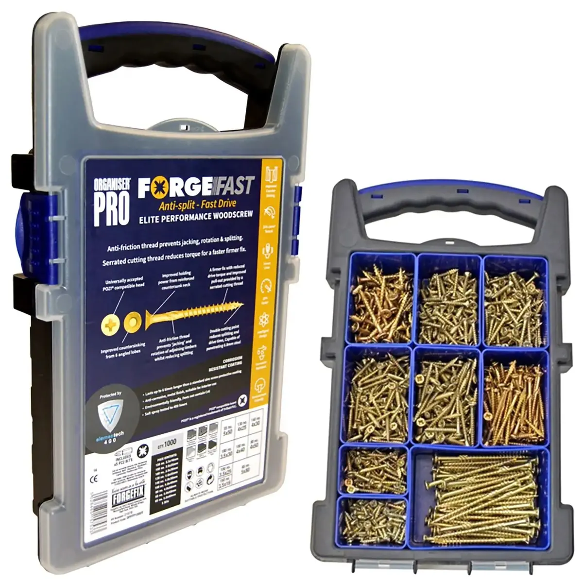 Forgefix 1000 Pack Pozi Forgefast Elite Fast Drive Wood Screws Assortment 1