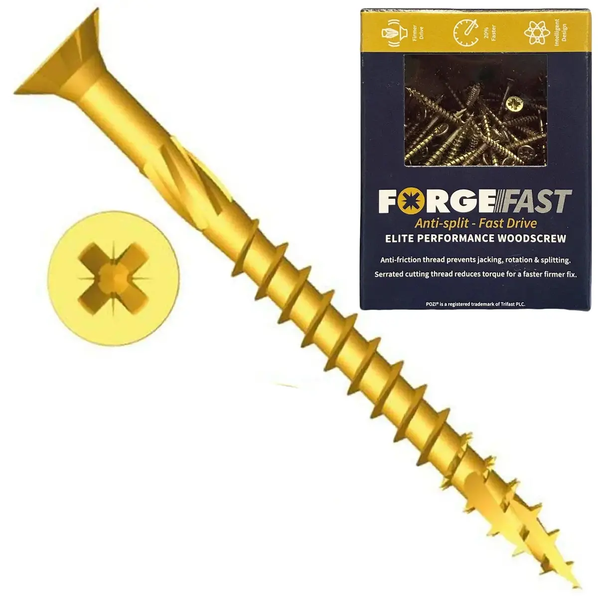 Forgefix Pozi Forgefast Elite Fast Start Wood Screws Zinc Yellow 1