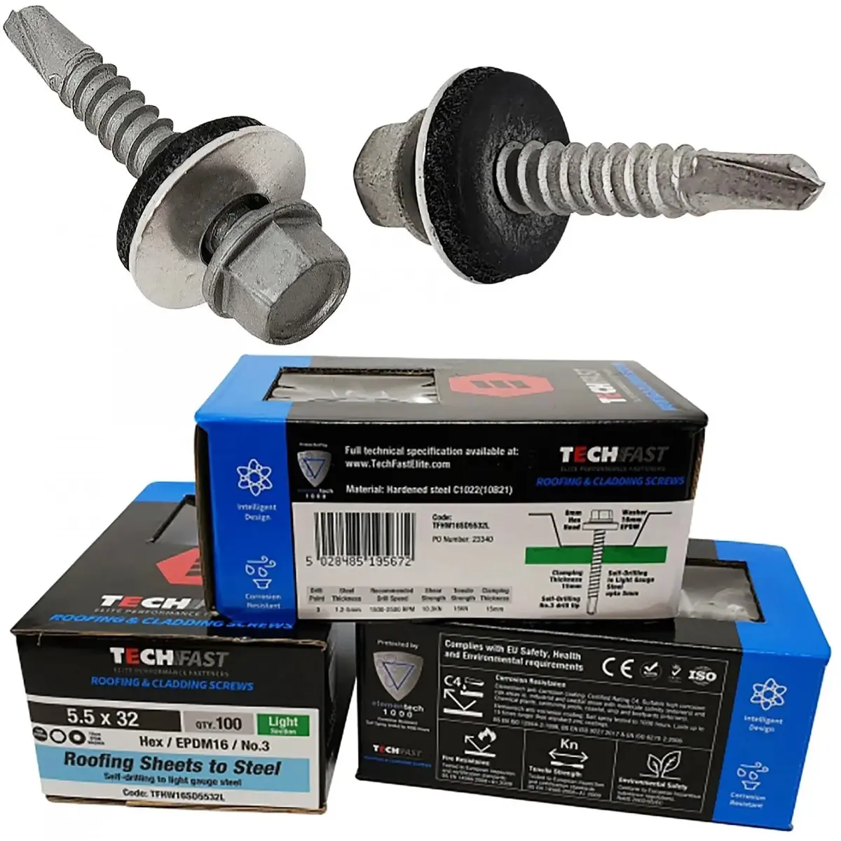 Forgefix Techfast Roofing Tech Screws Sheet To Steel With Washer Box Of 100 1