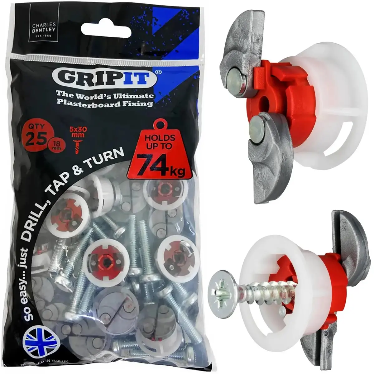 Gripit Red Plasterboard Fixings 18Mm 25 Pack 1