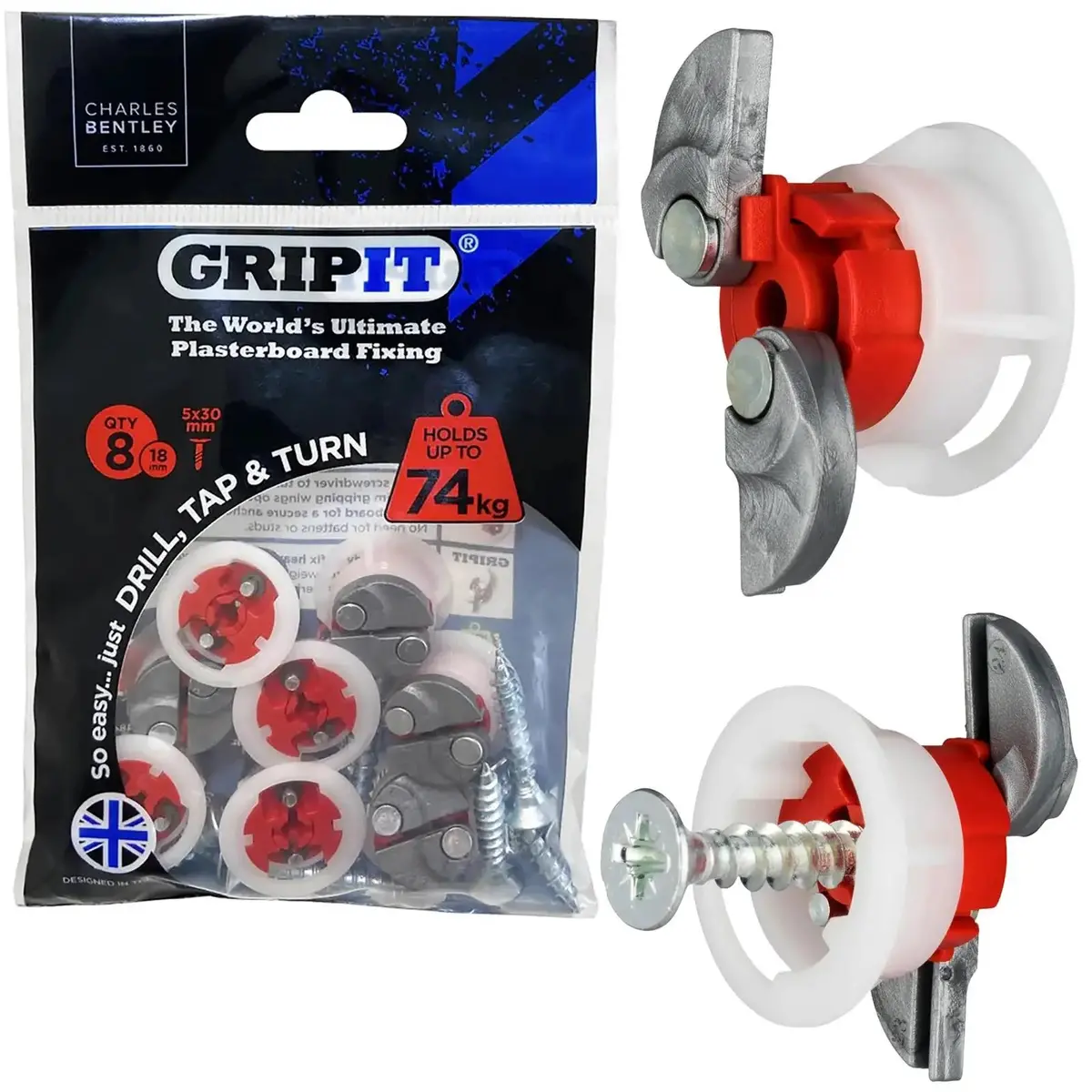 Gripit Red Plasterboard Fixings 18Mm 8 Pack 1