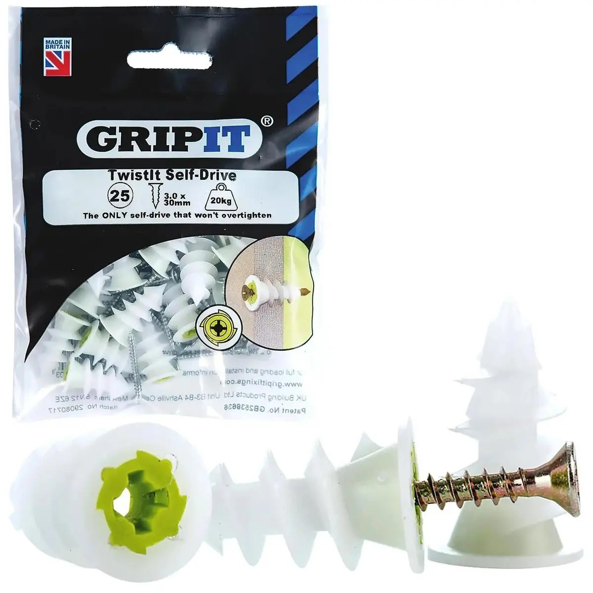 Gripit Twistit Self Drive Plasterboard Fixings 25 Pack Holds Up To 20Kg 1