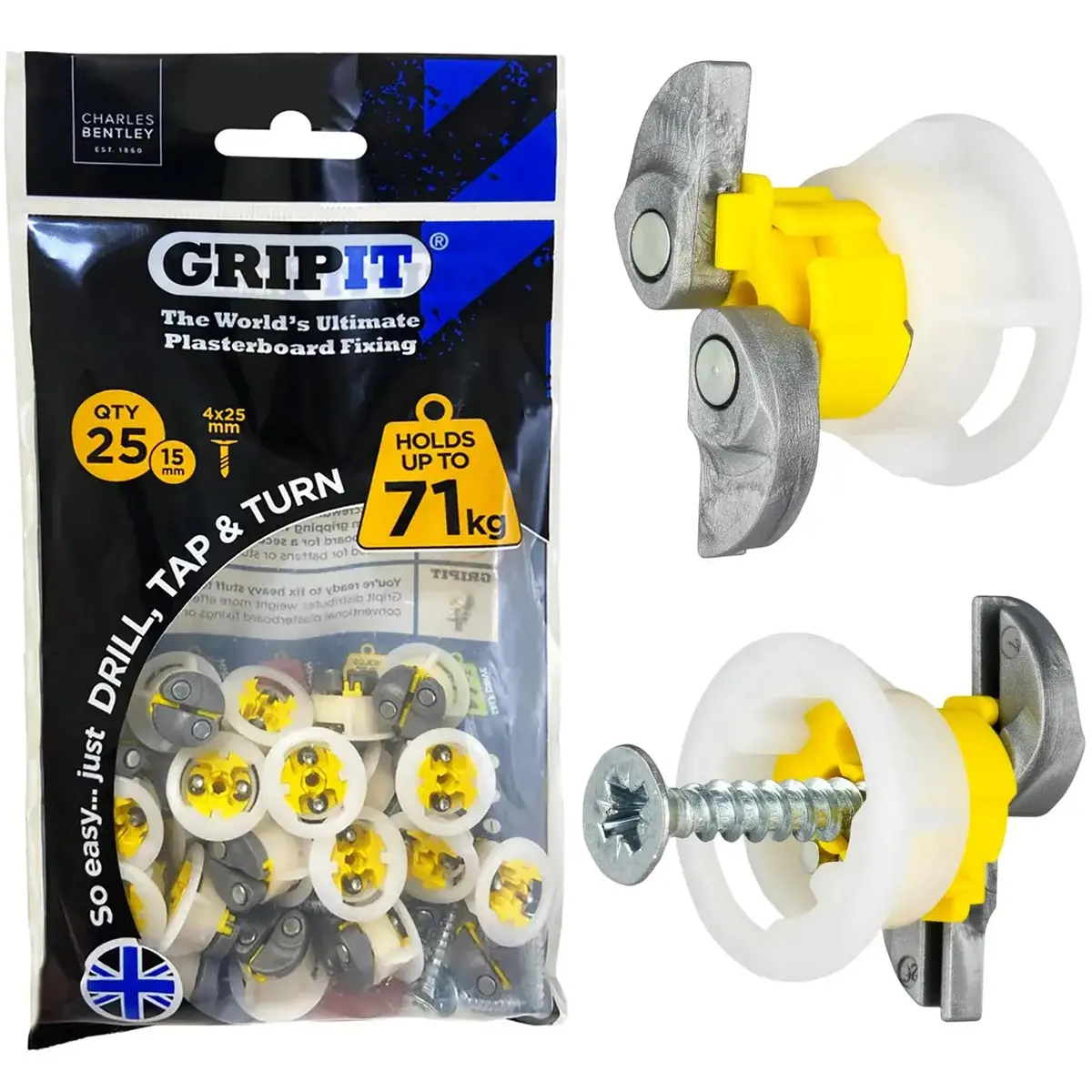 Gripit Yellow Plasterboard Fixings 15Mm 25 Pack 1