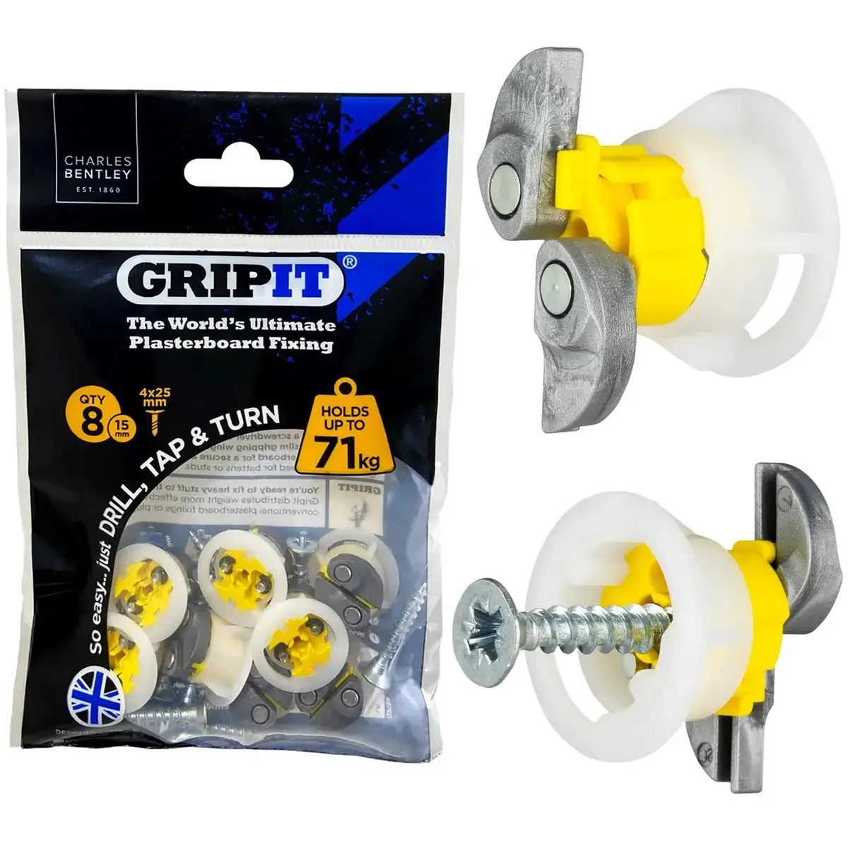 Gripit Yellow Plasterboard Fixings 15Mm 8 Pack 1