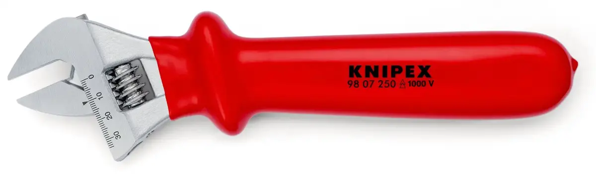 Knipex Adjustable Wrench 30Mm Nut Capacity 260Mm Vde Dipped Insulated 98 07 250 1