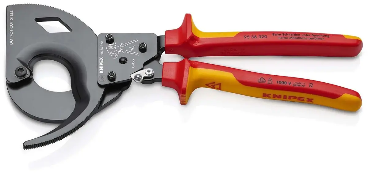 Knipex Cable Cutter Ratchet Action 3 Stage 60Mm Diameter 320Mm Vde Insulated Multi Component Grips 95 36 320 1