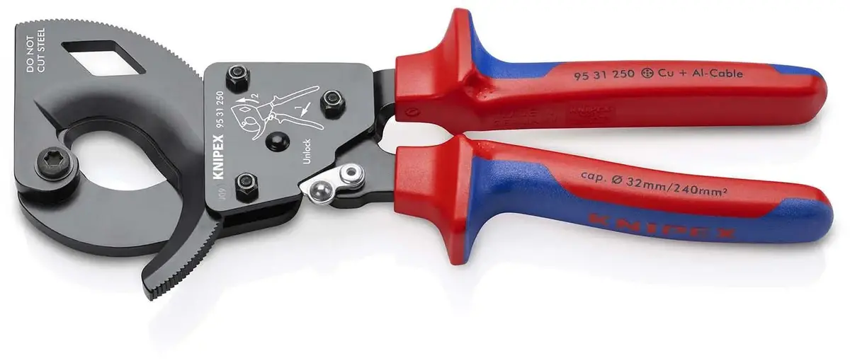 Knipex Cable Cutter Ratchet Action 32Mm Diameter Cutting Capacity 250Mm Multi Component Grips 95 31 250 1