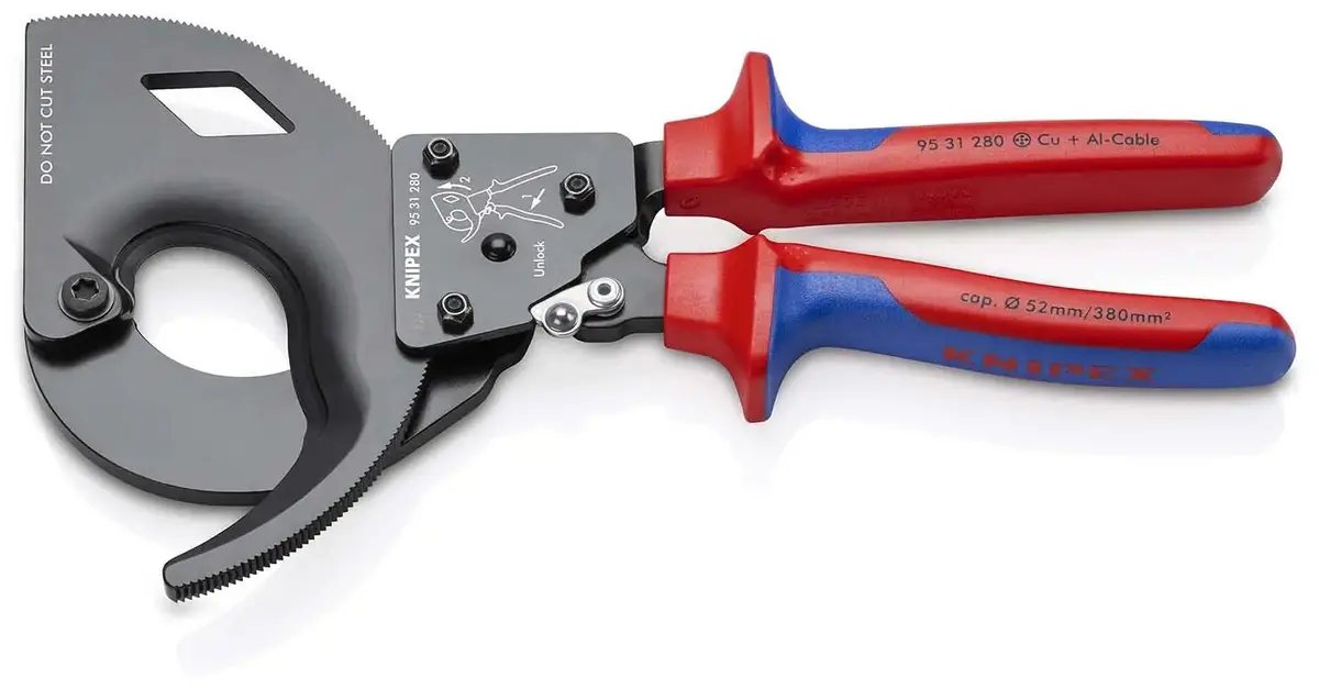 Knipex Cable Cutter Ratchet Action 52Mm Diameter Cutting Capacity 280Mm Multi Component Grips 95 31 280 1