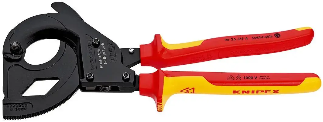 Knipex Cable Cutter Ratchet Action For Swa Cables 45Mm Diameter 315Mm Vde Insulated Multi Component Grips 95 36 315 A 1