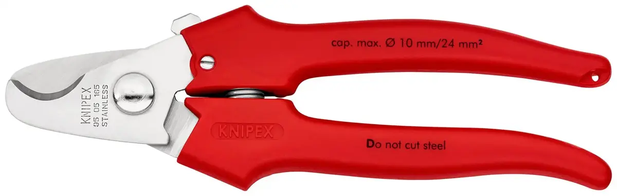 Knipex Cable Shears Cutters Cuts Cable Up To 10Mm Diameter 165Mm Plastic Coated Handles 95 05 165 Sb 1