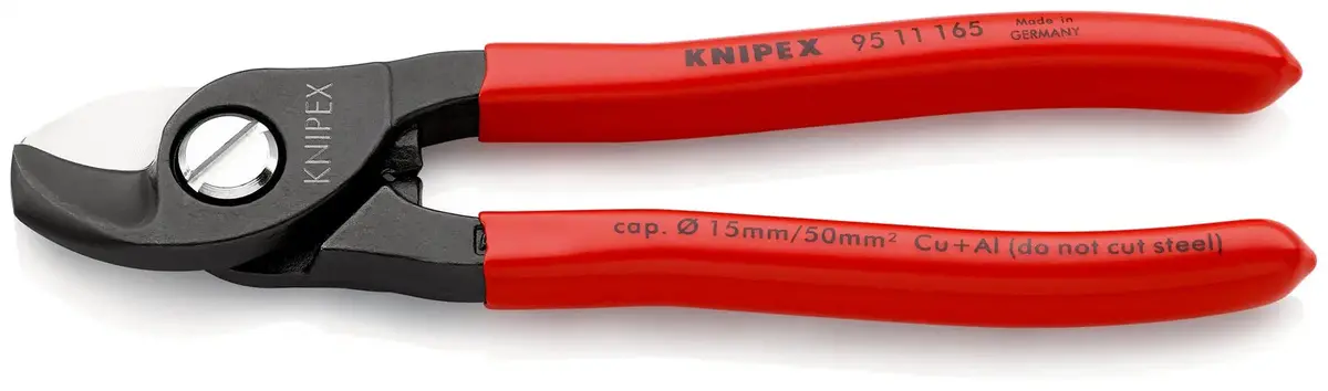 Knipex Cable Shears Cutting Pliers Cuts Cable Up To 15Mm Diameter 165Mm Plastic Coated Handles 95 11 165 Sb 1