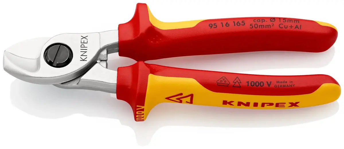 Knipex Cable Shears Cutting Pliers Cuts Cable Up To 15Mm Diameter 165Mm Vde Insulated Multi Component Grips 95 16 165 1