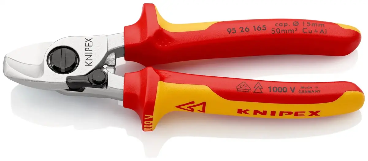 Knipex Cable Shears Cutting Pliers With Opening Spring 15Mm Diameter Capacity 165Mm Vde Multi Component Grips 95 26 165 1
