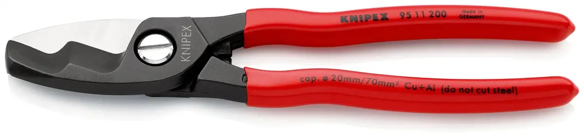 Knipex Cable Shears With Twin Cutting Edge 20Mm Diameter Capacity 200Mm Plastic Coated Handles 95 11 200 1