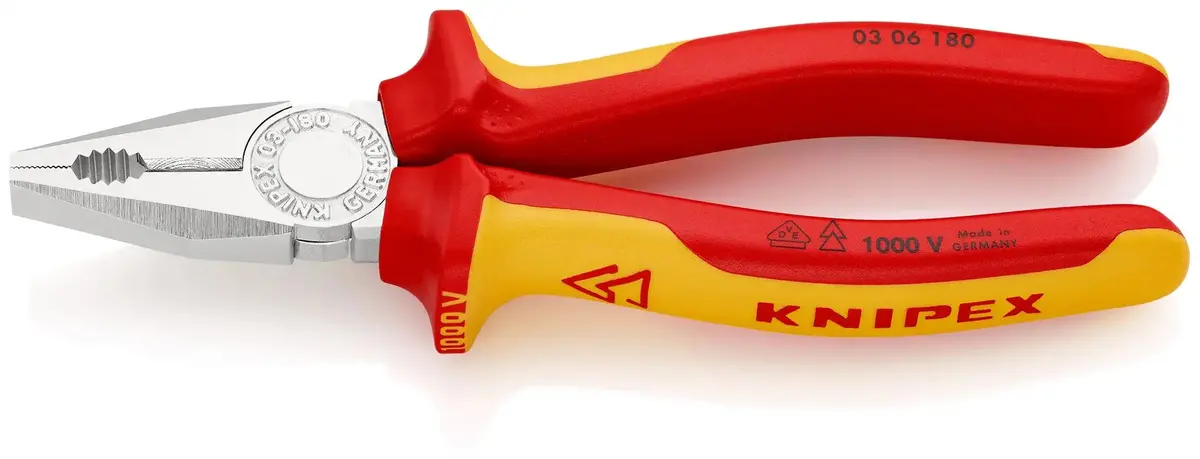 Knipex Combination Pliers 180Mm Vde Chrome Multi Component Grips 03 06 180 Sb 1