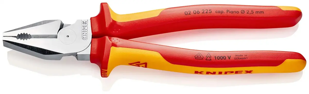Knipex Combination Pliers High Leverage 225Mm Vde Multi Component Grips 02 06 225 1