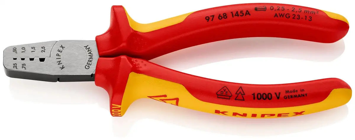 Knipex Crimping Pliers For Wire Ferrules 145Mm 0.25-2.5Mm² 145Mm Vde Insulated Multi Component Grips 97 68 145 A 1