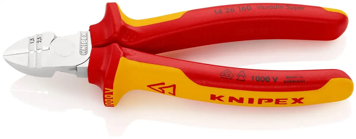Knipex Diagional Side Cutting Pliers Insulation Stripper 160Mm Vde Chrome Multi Component Grips 14 26 160 Sb 1