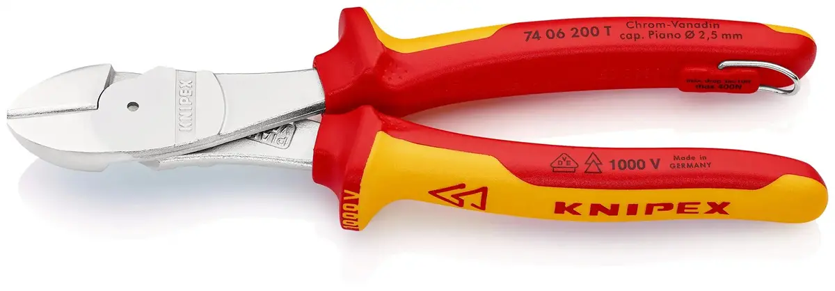 Knipex Diagonal Cutting Pliers High Leverage Side Cutters 200Mm Vde Multi Component Tether Point 74 06 200 T Bk 1
