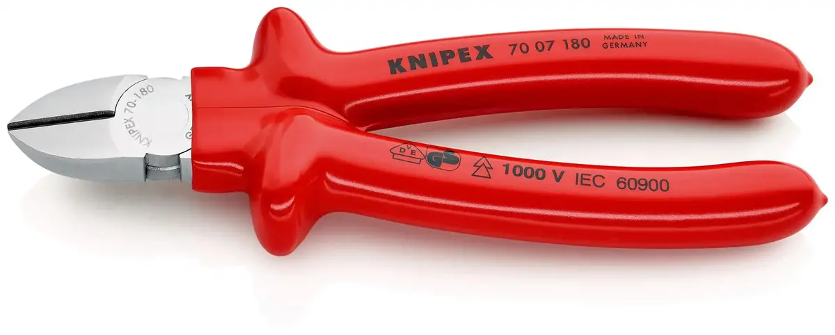 Knipex Diagonal Cutting Pliers Side Cutters 180Mm Vde Dipped Insulation Grips 70 07 180 1
