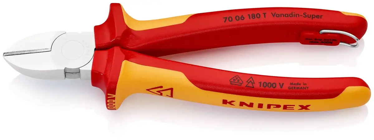 Knipex Diagonal Cutting Pliers Side Cutters 180Mm Vde Multi Component Grips Tether Point 70 06 180 T Bk 1
