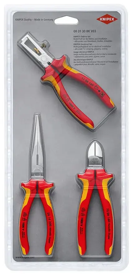 Knipex Electrical Plier And Stripping Set Vde For Electricians 3 Pieces 00 31 30 Bk V03 1
