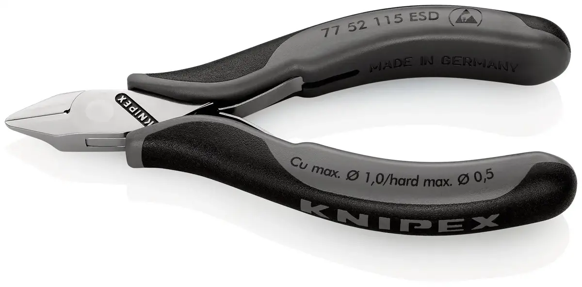Knipex Electronics Diagonal Cutter Pliers Pointed Flat Head Small Bevel 115Mm Multi Component Grips 77 52 115 Esd 1