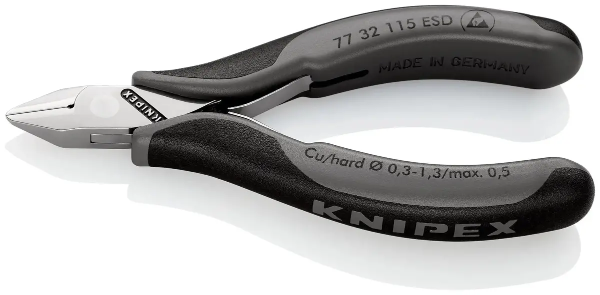 Knipex Electronics Diagonal Cutter Pliers Pointed Head Small Bevel 115Mm Multi Component Grips 77 32 115 Esd 1