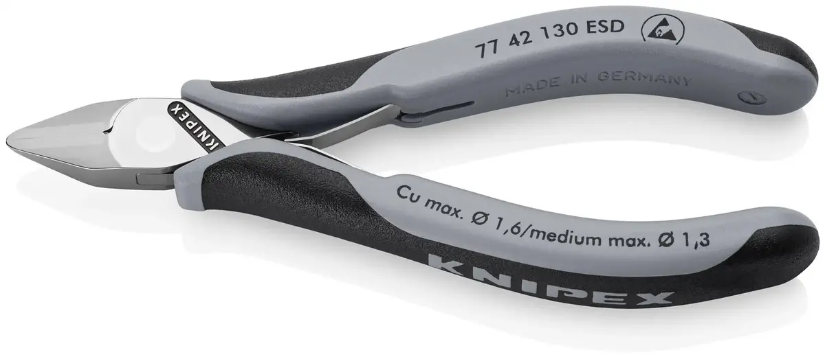 Knipex Electronics Diagonal Cutter Pliers Pointed Head Without Bevel 130Mm Multi Component Grips 77 42 130 Esd 1