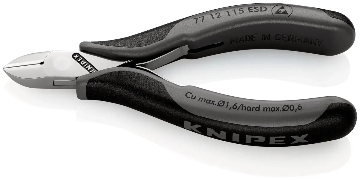 Knipex Electronics Diagonal Cutter Pliers Round Head Bevelled 115Mm Multi Component Grips 77 12 115 Esd 1