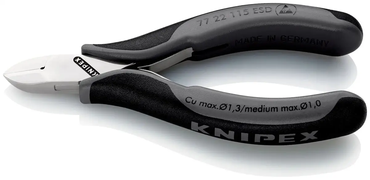Knipex Electronics Diagonal Cutter Pliers Round Head Without Bevel 115Mm Multi Component Grips 77 22 115 Esd 1
