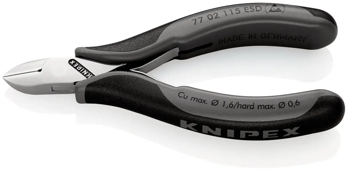 Knipex Electronics Diagonal Cutter Pliers With Carbide Cutting Edges 115Mm Multi Component Grips 77 02 115 Esd 1