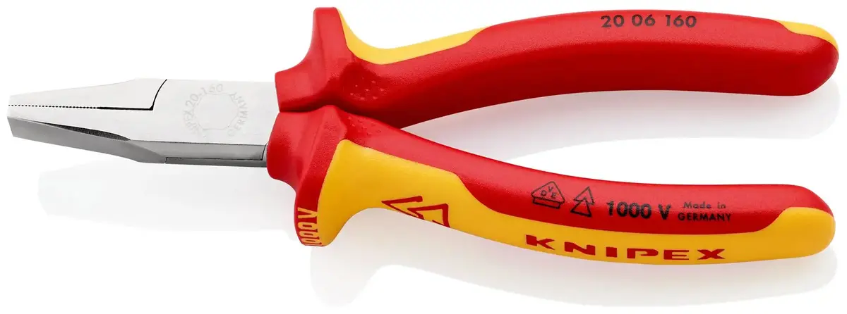 Knipex Flat Nose Pliers 160Mm Vde Chrome Multi Component Grips 20 06 160 1
