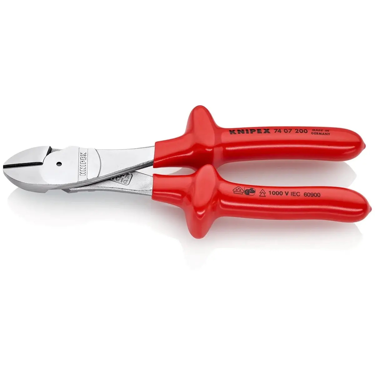 Knipex High Leverage Vde Diagonal Side Cutting Pliers 200Mm Chrome Plated With Dipped Insulation 74 07 200 1