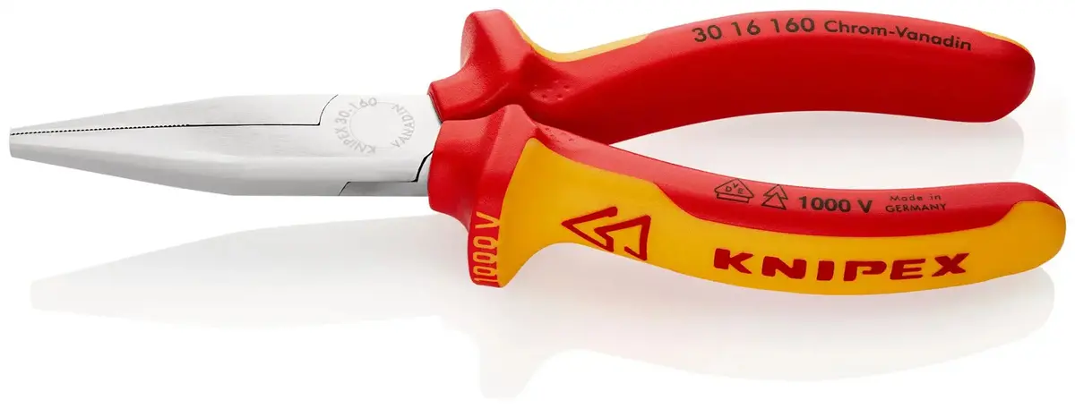 Knipex Long Nose Pliers Heavy Duty Wear Resisting 160Mm Vde Chrome Multi Component Grips 30 16 160 1