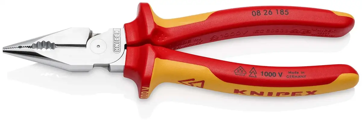 Knipex Needle Nose Combination Pliers 185Mm Vde Chrome Multi Component Grips 08 26 185 Sb 1