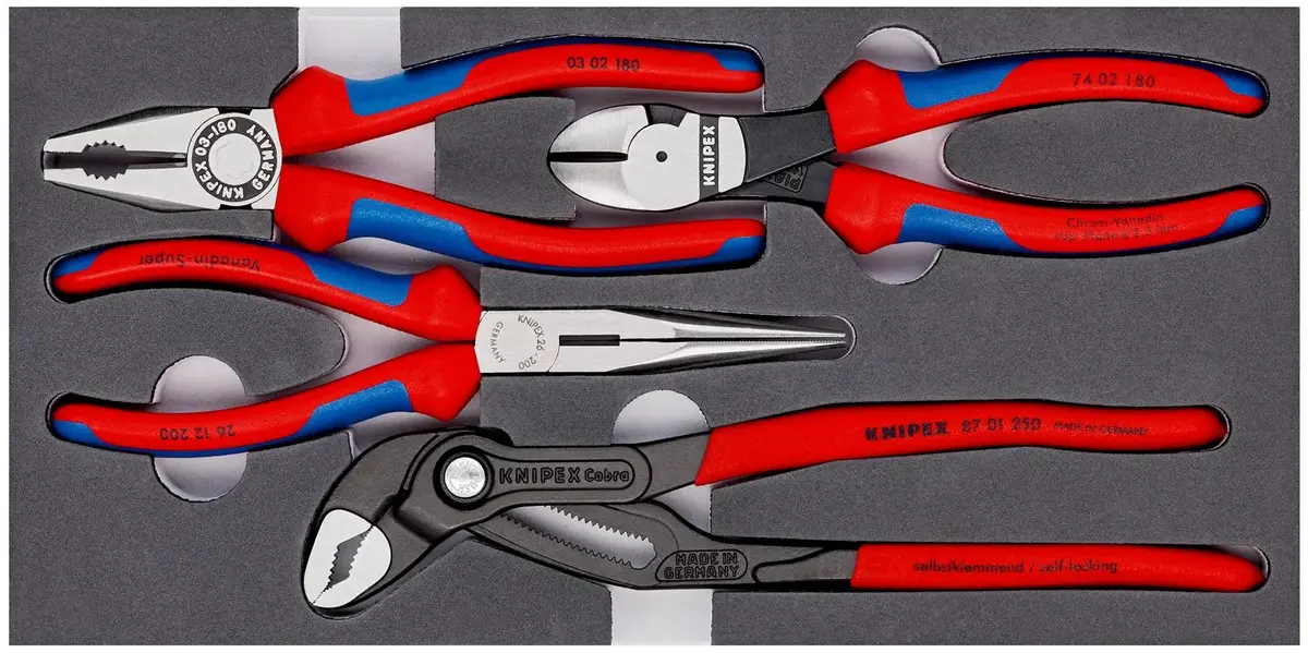 Knipex Plier Set In Foam Tray 4 Pieces Cobra Combi Side Cutting Pliers 00 20 01 V15 1